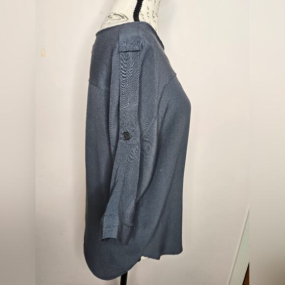 LOFT Women's Gray Roll Tab 3/4 To Shortsleeve Boat Neck Rayon Blouse Size XS - Picture 5 of 9